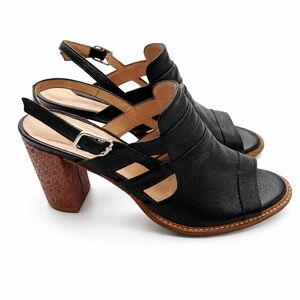 Zinda Black Leather Strappy  Heels Sz 38